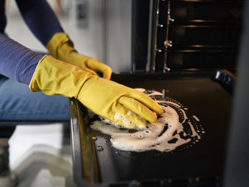 Close,Up,Of,Caucasian,Woman,Cleaning,Oven,At,Home