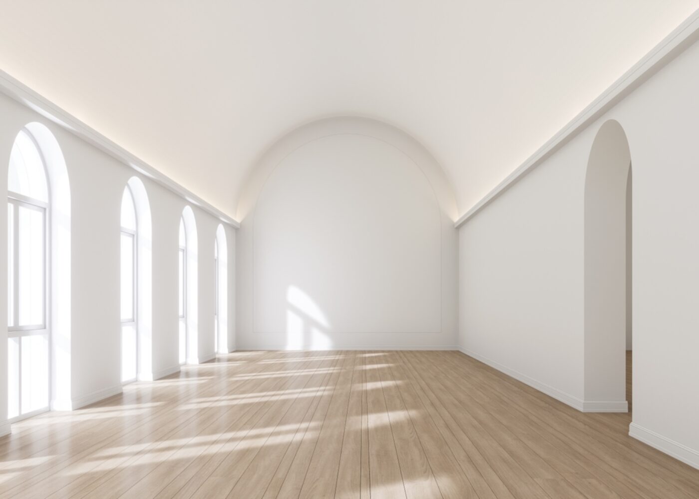 Minimal,Style,Empty,White,Arch,Room,Interior,3d,Render,,There